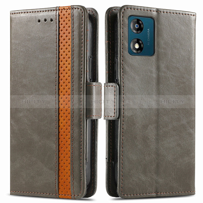 Coque Portefeuille Livre Cuir Etui Clapet S02D pour Motorola Moto E13 Gris Plus