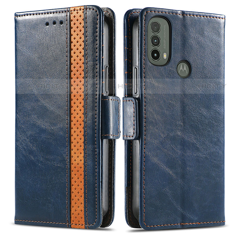 Coque Portefeuille Livre Cuir Etui Clapet S02D pour Motorola Moto E40 Bleu Plus