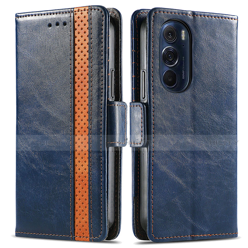 Coque Portefeuille Livre Cuir Etui Clapet S02D pour Motorola Moto Edge 30 Pro 5G Bleu Plus