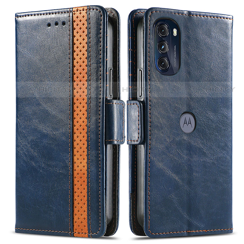 Coque Portefeuille Livre Cuir Etui Clapet S02D pour Motorola Moto G 5G (2022) Bleu Plus