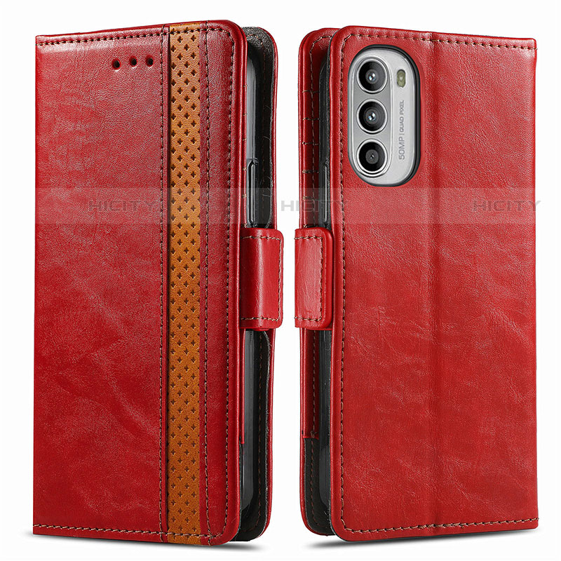 Coque Portefeuille Livre Cuir Etui Clapet S02D pour Motorola Moto G71s 5G Rouge Plus