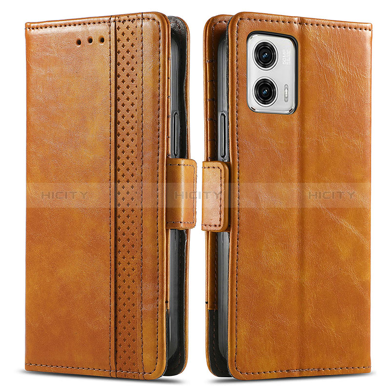 Coque Portefeuille Livre Cuir Etui Clapet S02D pour Motorola Moto G73 5G Brun Clair Plus