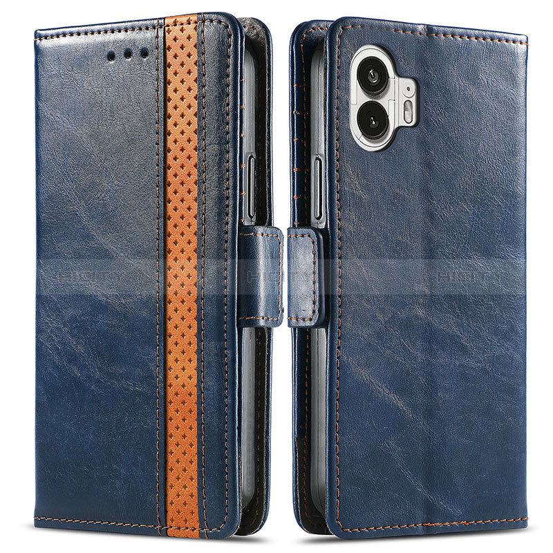 Coque Portefeuille Livre Cuir Etui Clapet S02D pour Nothing Phone 2 Bleu Plus