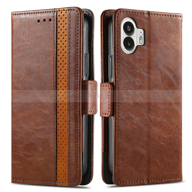 Coque Portefeuille Livre Cuir Etui Clapet S02D pour Nothing Phone 2 Marron Plus