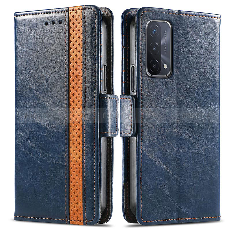 Coque Portefeuille Livre Cuir Etui Clapet S02D pour Oppo A74 5G Bleu Plus