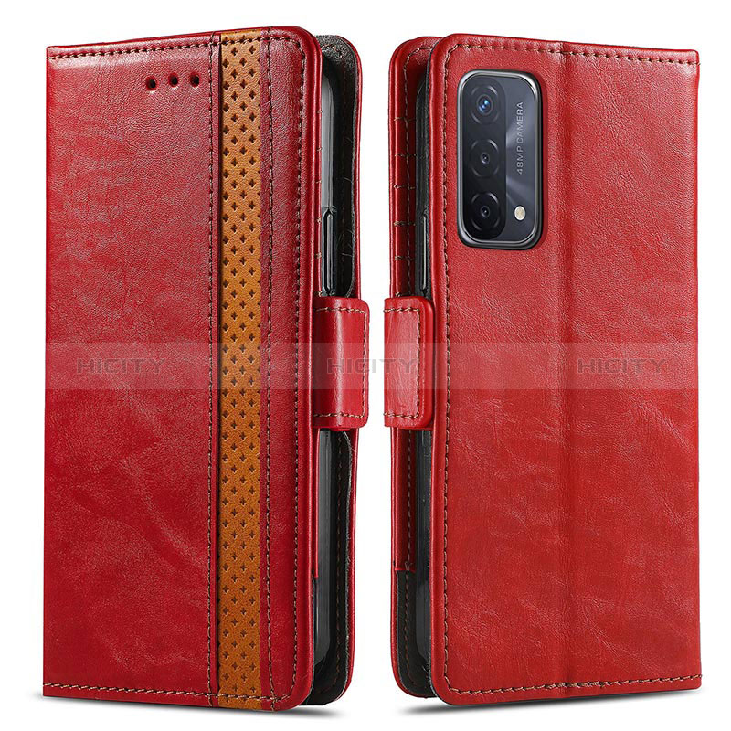 Coque Portefeuille Livre Cuir Etui Clapet S02D pour Oppo A74 5G Rouge Plus