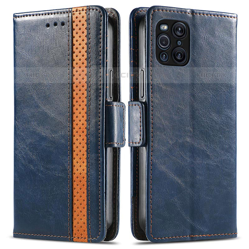 Coque Portefeuille Livre Cuir Etui Clapet S02D pour Oppo Find X3 Pro 5G Bleu Plus