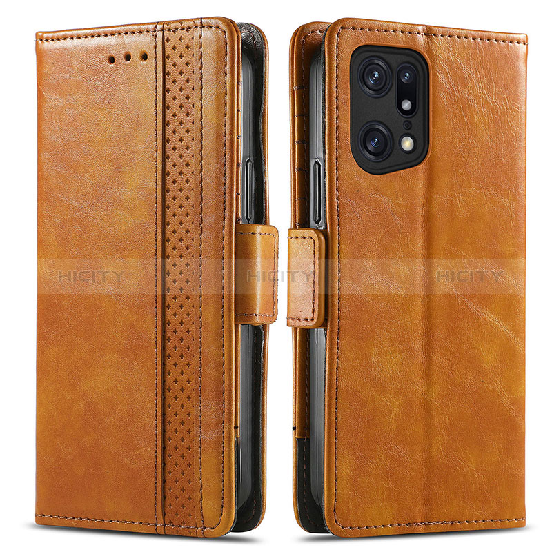 Coque Portefeuille Livre Cuir Etui Clapet S02D pour Oppo Find X5 5G Brun Clair Plus