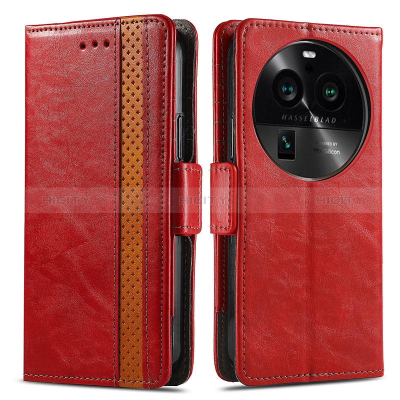 Coque Portefeuille Livre Cuir Etui Clapet S02D pour Oppo Find X6 5G Rouge Plus