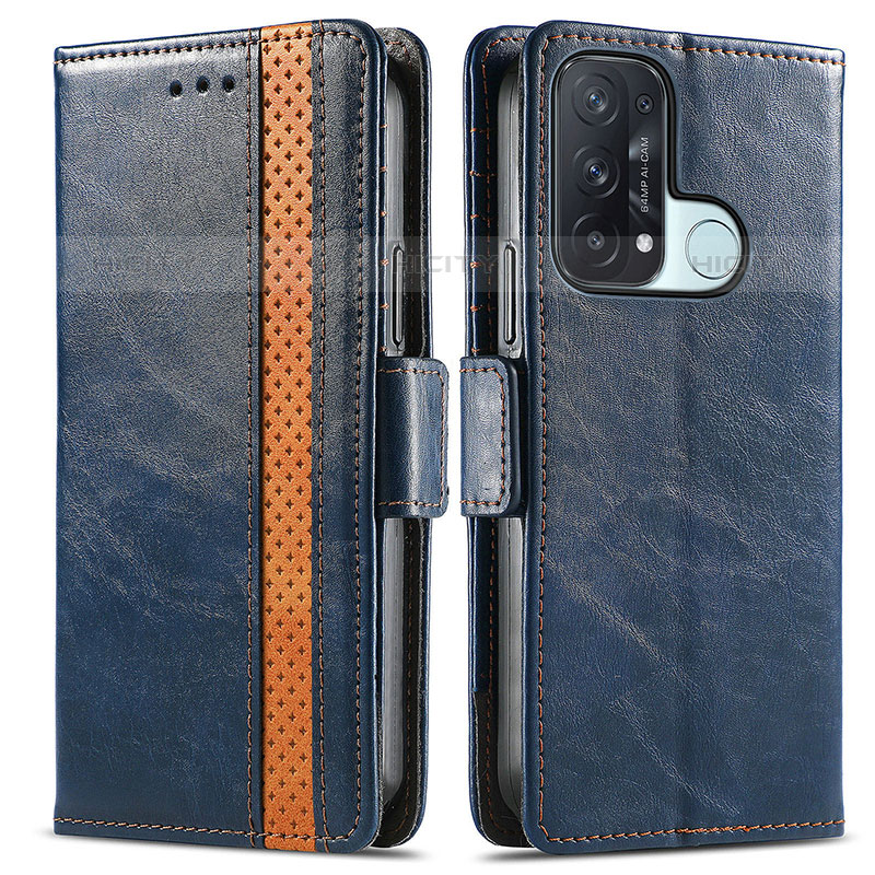 Coque Portefeuille Livre Cuir Etui Clapet S02D pour Oppo Reno5 A Bleu Plus