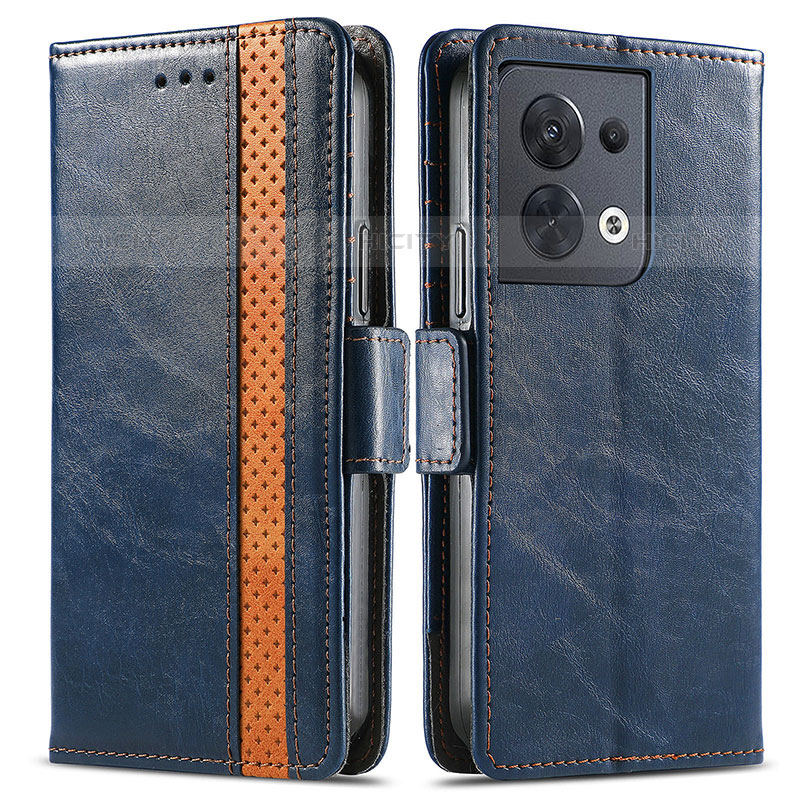 Coque Portefeuille Livre Cuir Etui Clapet S02D pour Oppo Reno9 5G Bleu Plus