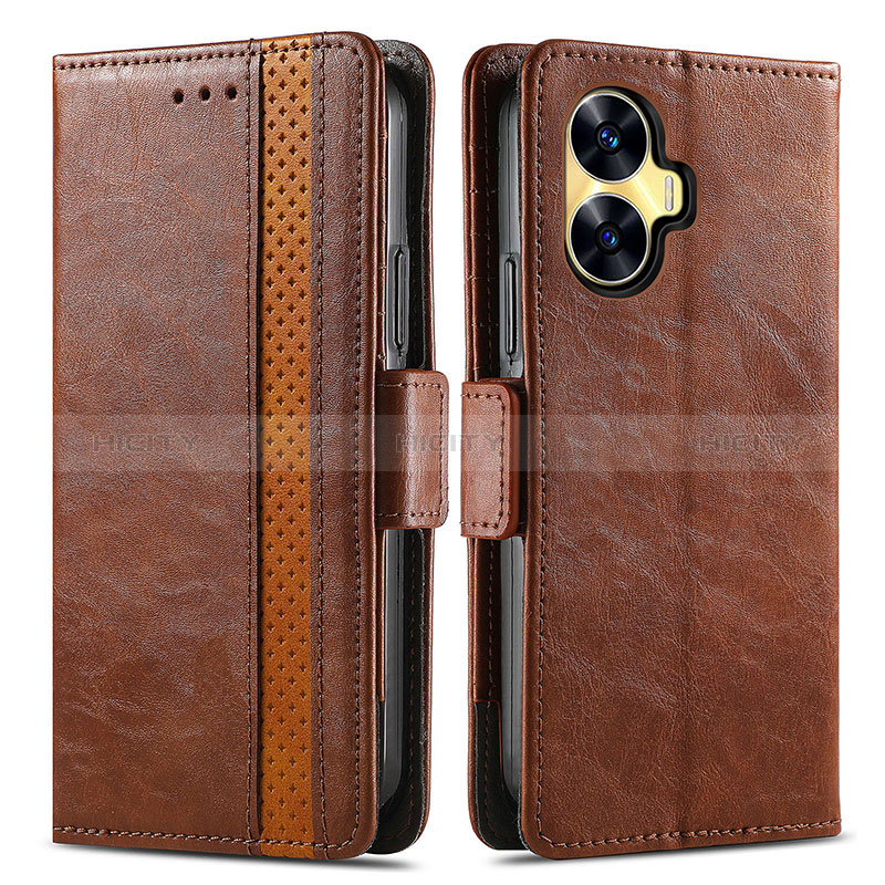 Coque Portefeuille Livre Cuir Etui Clapet S02D pour Realme C55 Marron Plus