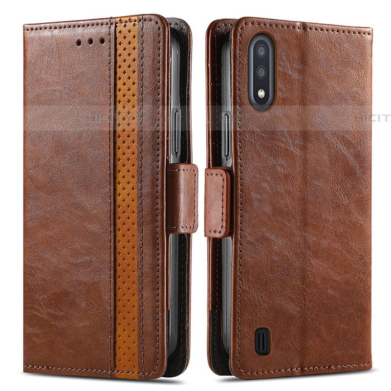 Coque Portefeuille Livre Cuir Etui Clapet S02D pour Samsung Galaxy A01 SM-A015 Marron Plus