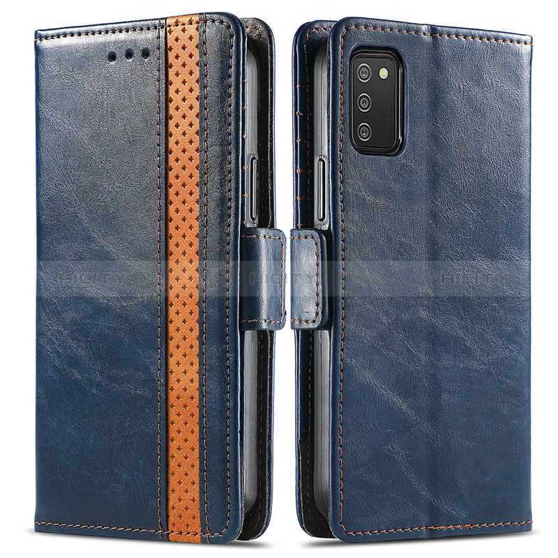 Coque Portefeuille Livre Cuir Etui Clapet S02D pour Samsung Galaxy A02s Bleu Plus