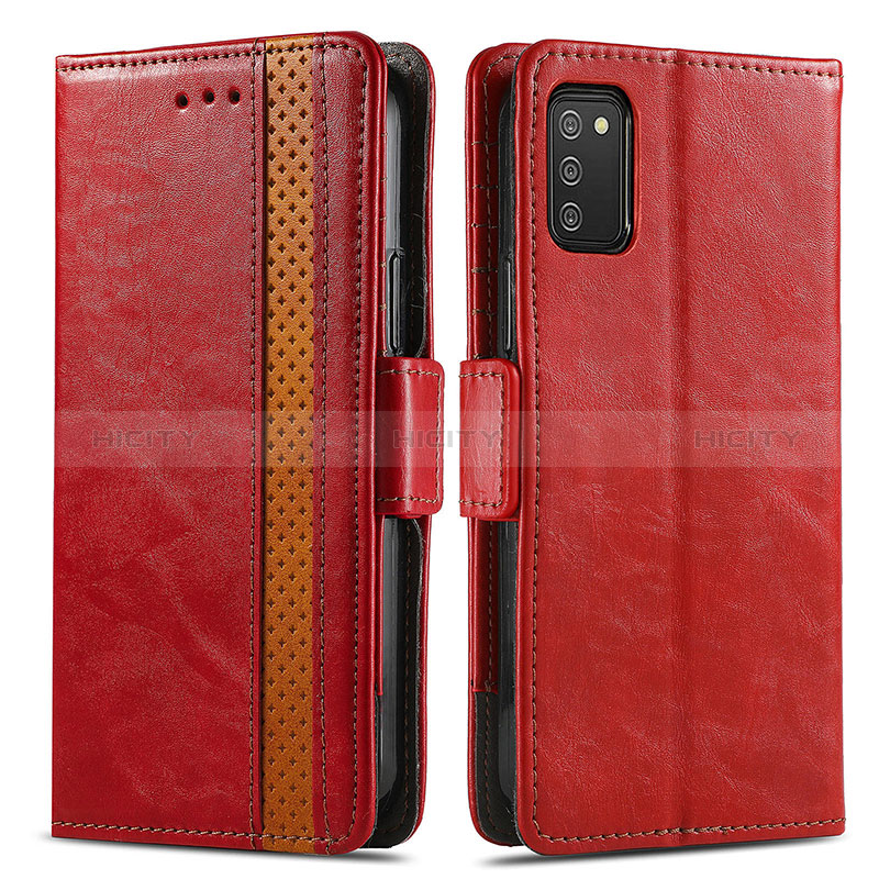 Coque Portefeuille Livre Cuir Etui Clapet S02D pour Samsung Galaxy A02s Rouge Plus