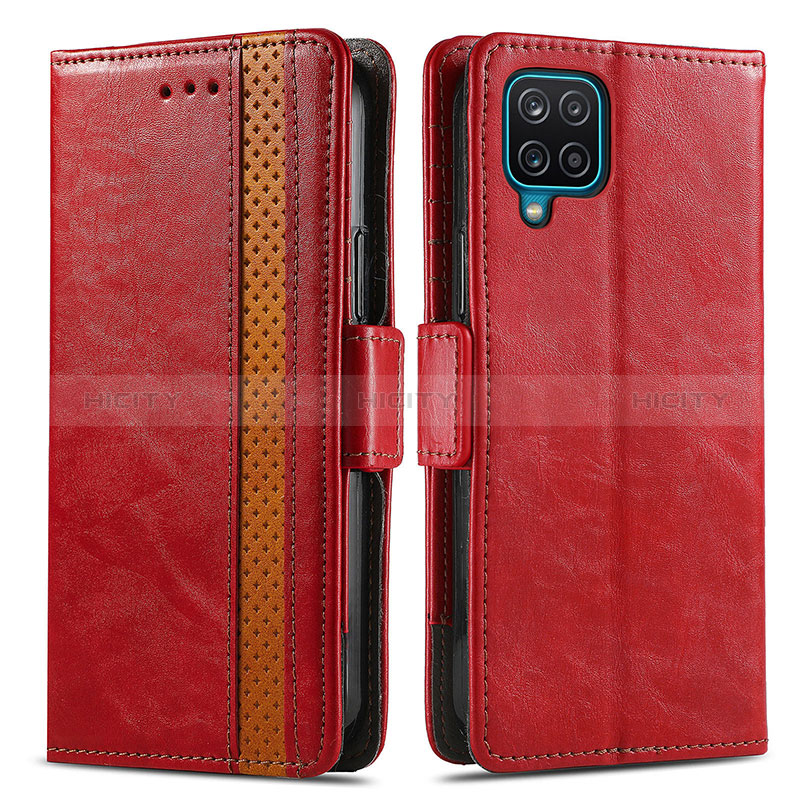 Coque Portefeuille Livre Cuir Etui Clapet S02D pour Samsung Galaxy A12 5G Rouge Plus