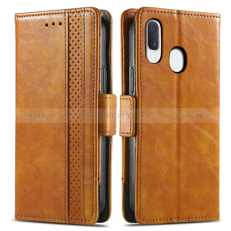 Coque Portefeuille Livre Cuir Etui Clapet S02D pour Samsung Galaxy A20e Brun Clair Plus