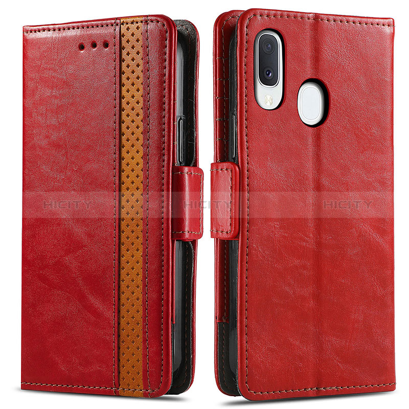 Coque Portefeuille Livre Cuir Etui Clapet S02D pour Samsung Galaxy A20e Rouge Plus