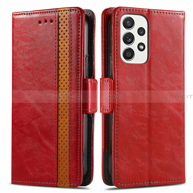 Coque Portefeuille Livre Cuir Etui Clapet S02D pour Samsung Galaxy A33 5G Rouge Plus