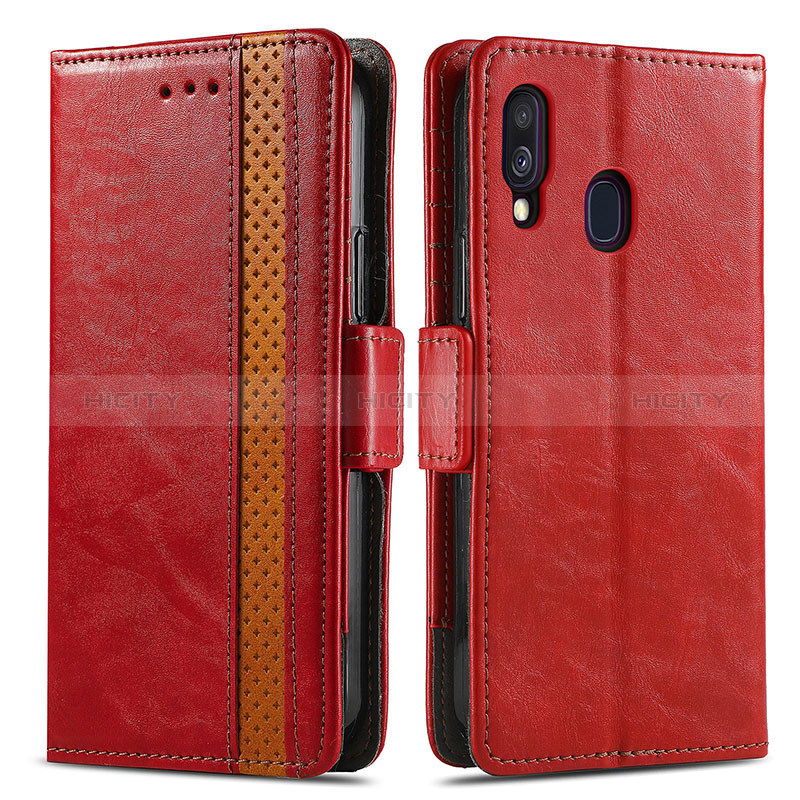 Coque Portefeuille Livre Cuir Etui Clapet S02D pour Samsung Galaxy A40 Rouge Plus