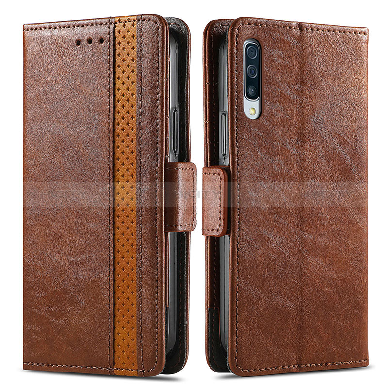 Coque Portefeuille Livre Cuir Etui Clapet S02D pour Samsung Galaxy A50 Marron Plus