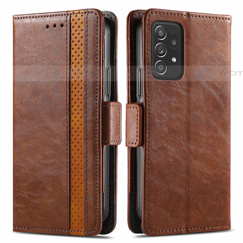 Coque Portefeuille Livre Cuir Etui Clapet S02D pour Samsung Galaxy A52 5G Marron Plus