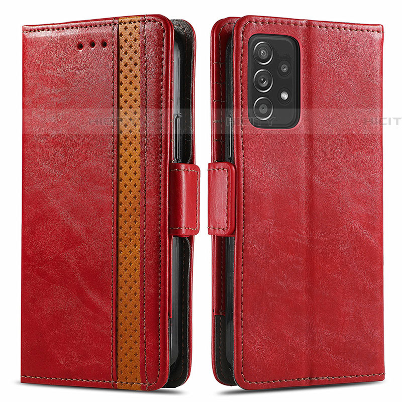 Coque Portefeuille Livre Cuir Etui Clapet S02D pour Samsung Galaxy A52 5G Rouge Plus