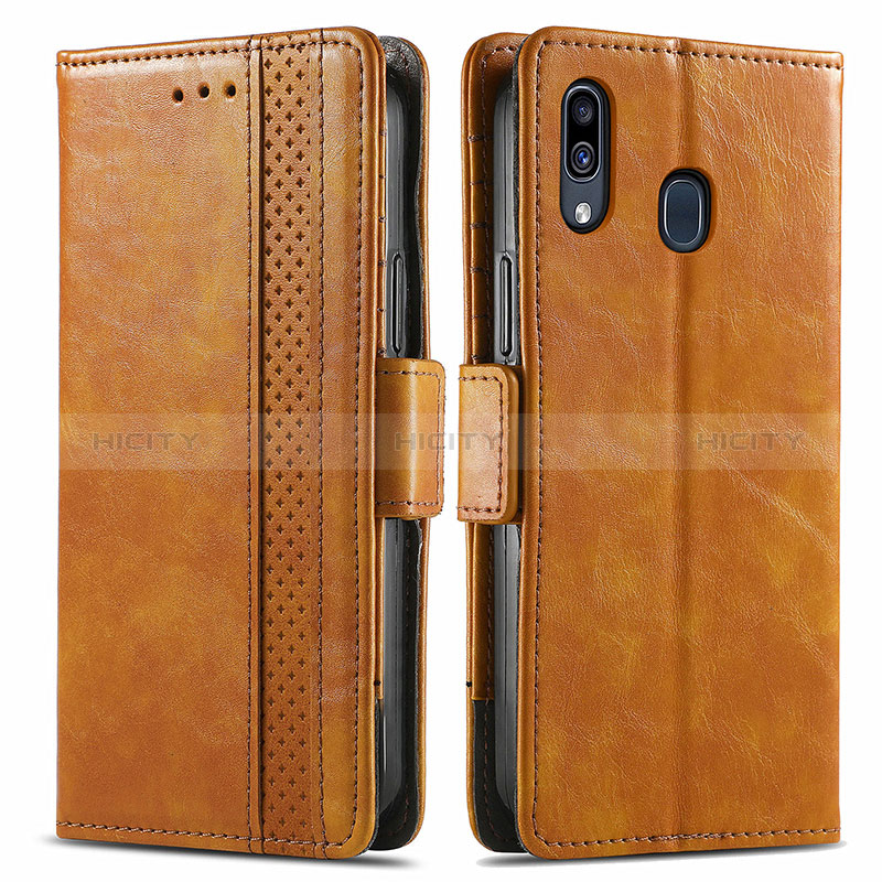 Coque Portefeuille Livre Cuir Etui Clapet S02D pour Samsung Galaxy M10S Brun Clair Plus