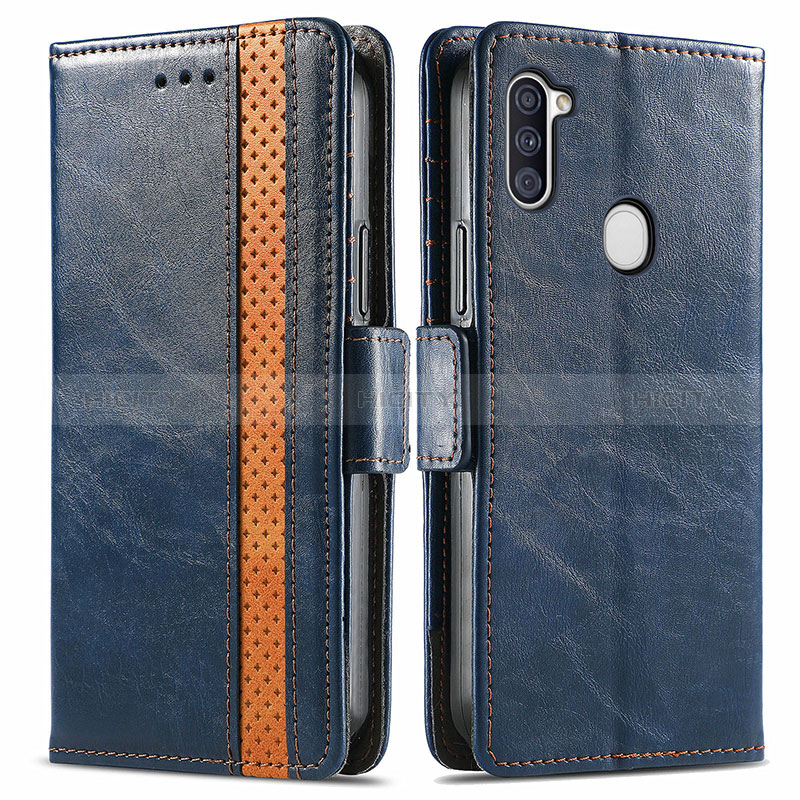 Coque Portefeuille Livre Cuir Etui Clapet S02D pour Samsung Galaxy M11 Bleu Plus