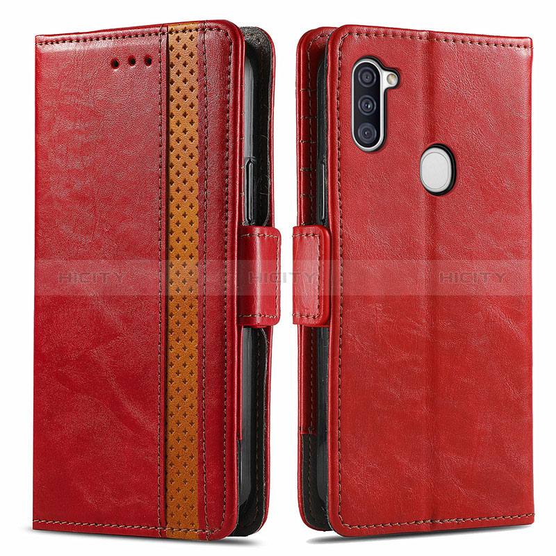 Coque Portefeuille Livre Cuir Etui Clapet S02D pour Samsung Galaxy M11 Rouge Plus