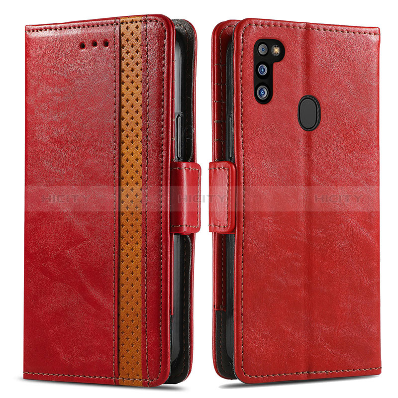 Coque Portefeuille Livre Cuir Etui Clapet S02D pour Samsung Galaxy M21 Rouge Plus