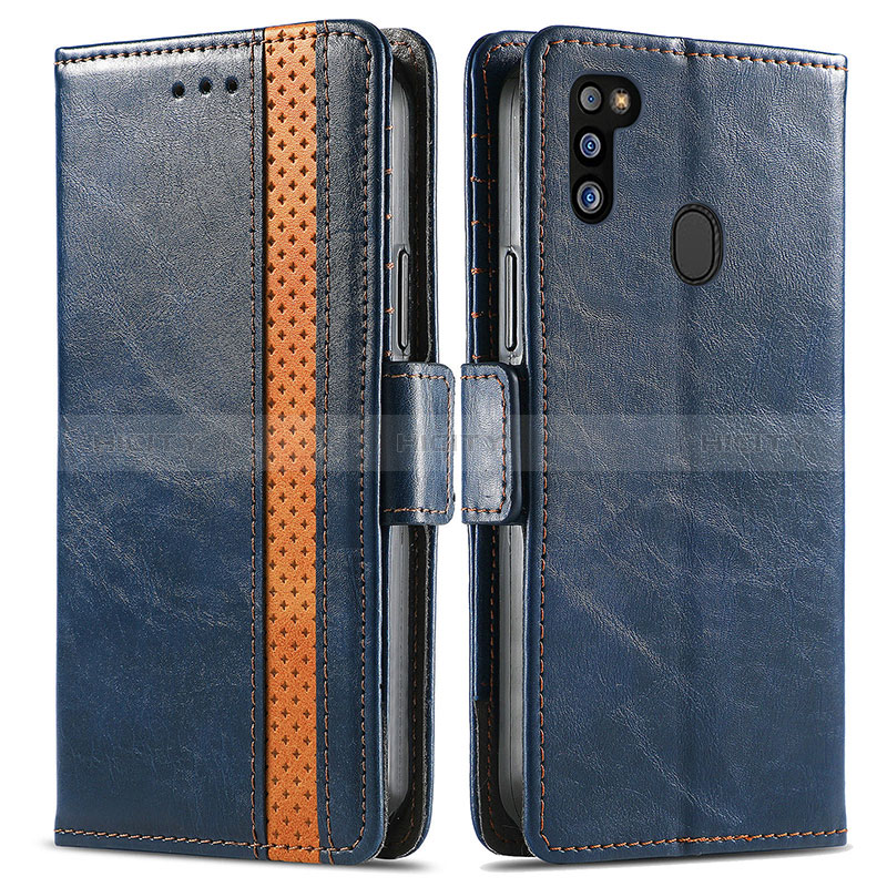 Coque Portefeuille Livre Cuir Etui Clapet S02D pour Samsung Galaxy M30s Bleu Plus