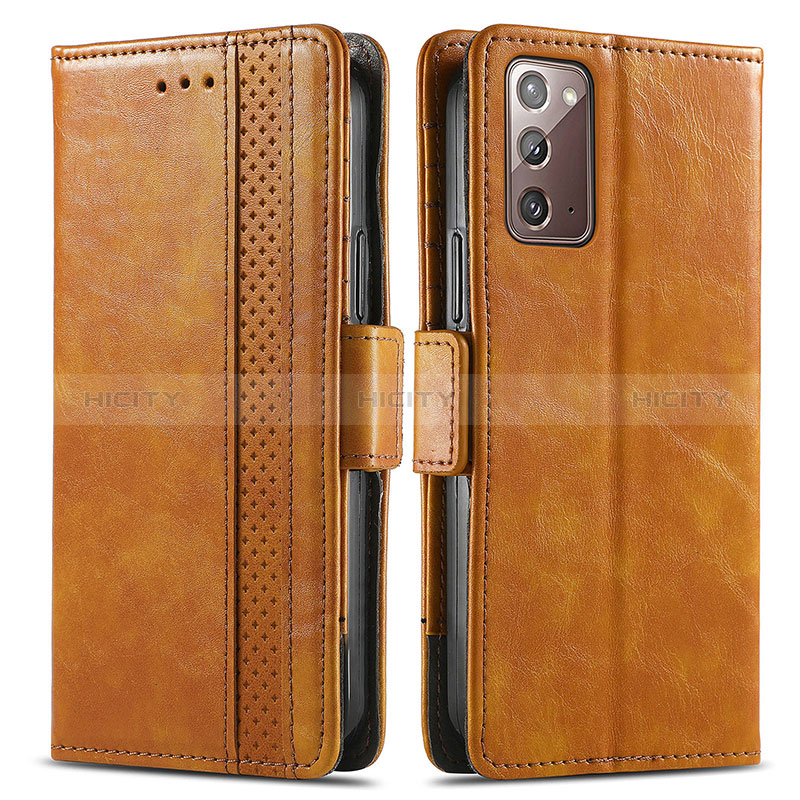 Coque Portefeuille Livre Cuir Etui Clapet S02D pour Samsung Galaxy Note 20 5G Brun Clair Plus