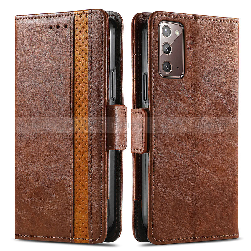 Coque Portefeuille Livre Cuir Etui Clapet S02D pour Samsung Galaxy Note 20 5G Marron Plus