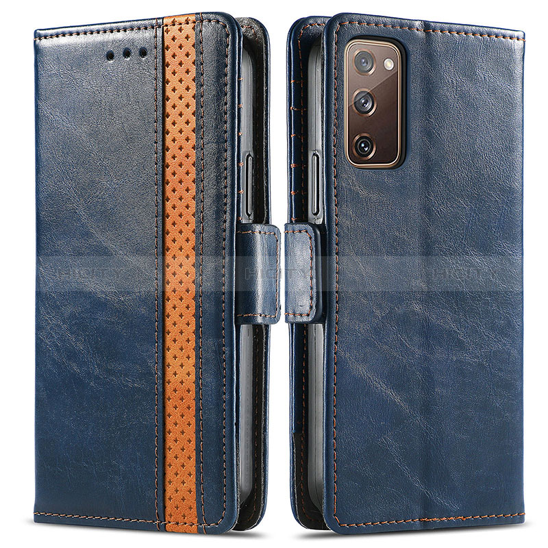 Coque Portefeuille Livre Cuir Etui Clapet S02D pour Samsung Galaxy S20 FE 4G Bleu Plus