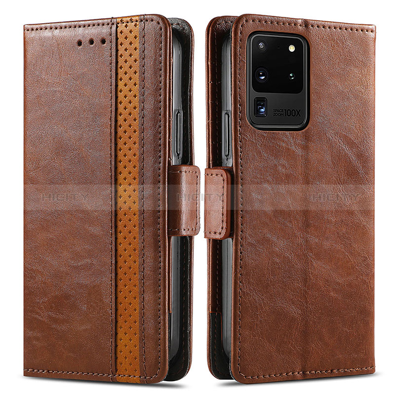 Coque Portefeuille Livre Cuir Etui Clapet S02D pour Samsung Galaxy S20 Ultra 5G Marron Plus