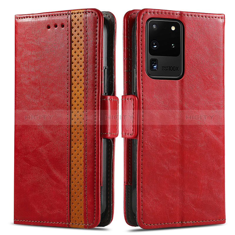 Coque Portefeuille Livre Cuir Etui Clapet S02D pour Samsung Galaxy S20 Ultra 5G Rouge Plus