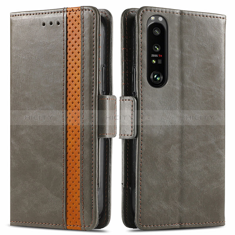 Coque Portefeuille Livre Cuir Etui Clapet S02D pour Sony Xperia 1 III Gris Plus