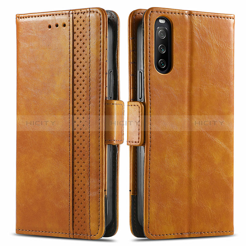 Coque Portefeuille Livre Cuir Etui Clapet S02D pour Sony Xperia 10 III Brun Clair Plus