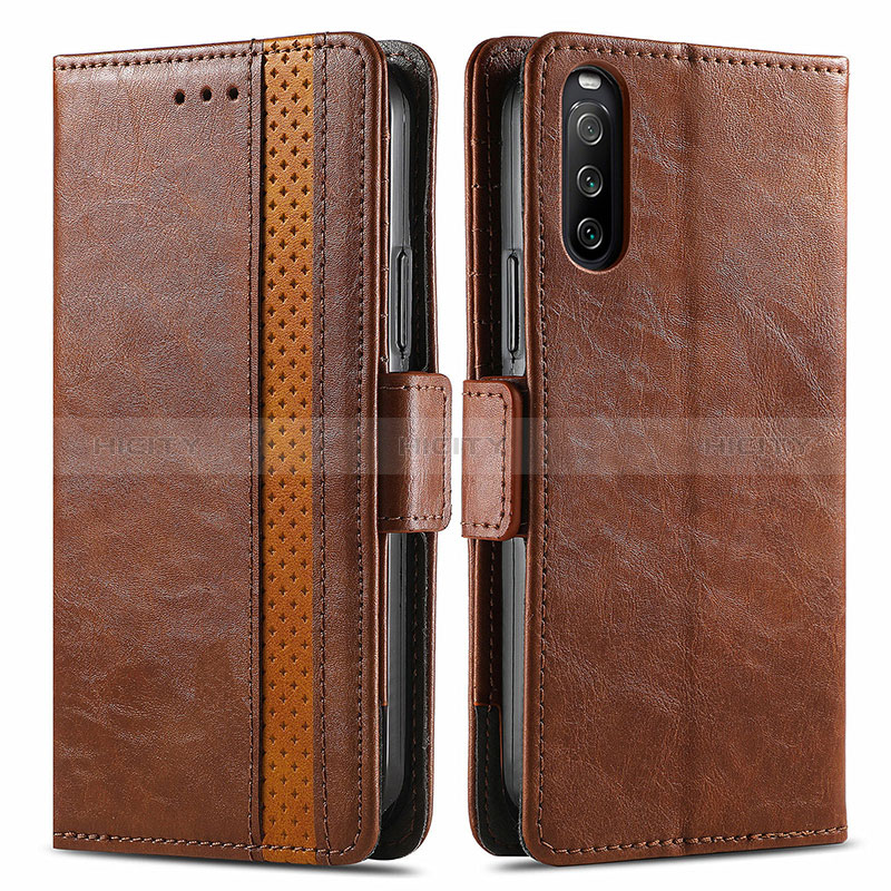 Coque Portefeuille Livre Cuir Etui Clapet S02D pour Sony Xperia 10 III Marron Plus