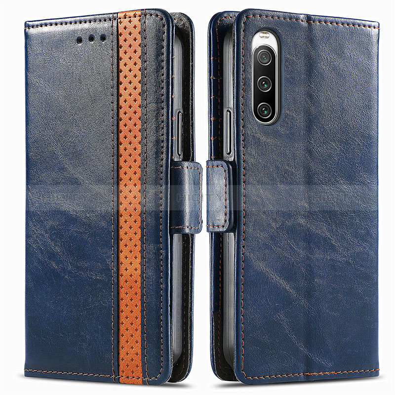 Coque Portefeuille Livre Cuir Etui Clapet S02D pour Sony Xperia 10 IV Bleu Plus