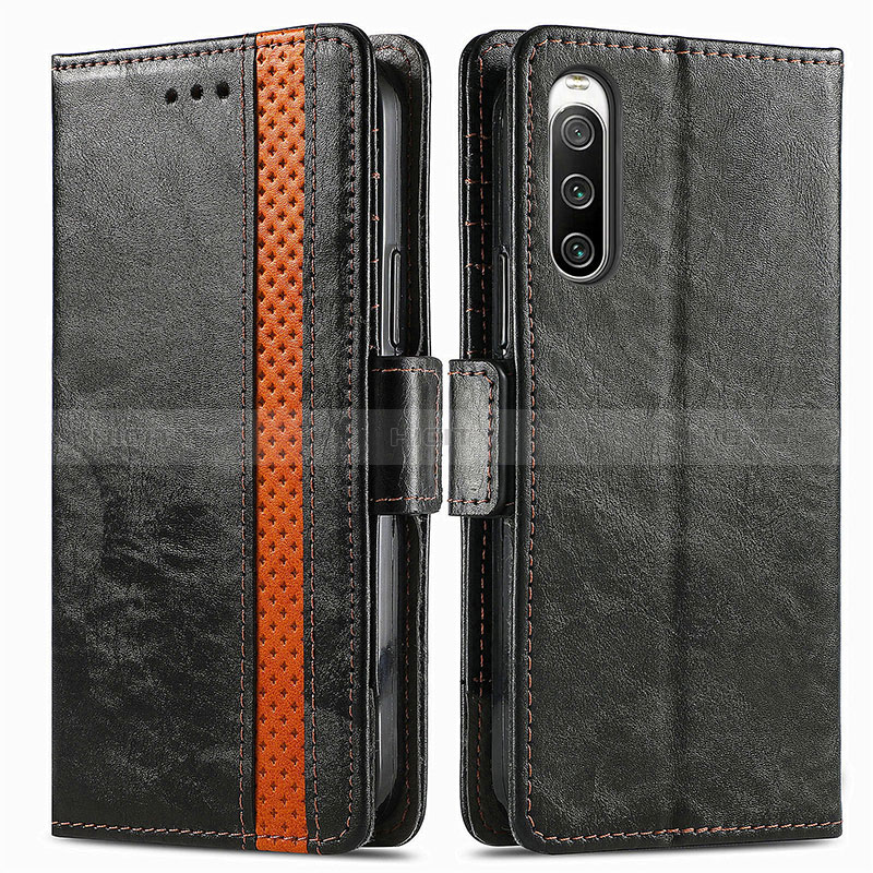 Coque Portefeuille Livre Cuir Etui Clapet S02D pour Sony Xperia 10 IV Noir Plus