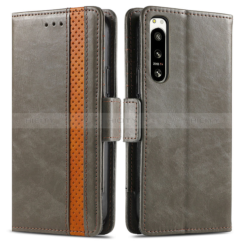 Coque Portefeuille Livre Cuir Etui Clapet S02D pour Sony Xperia 5 IV Gris Plus