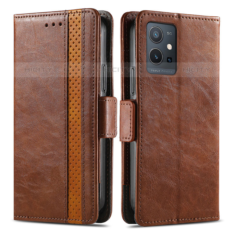 Coque Portefeuille Livre Cuir Etui Clapet S02D pour Vivo T1 5G India Marron Plus