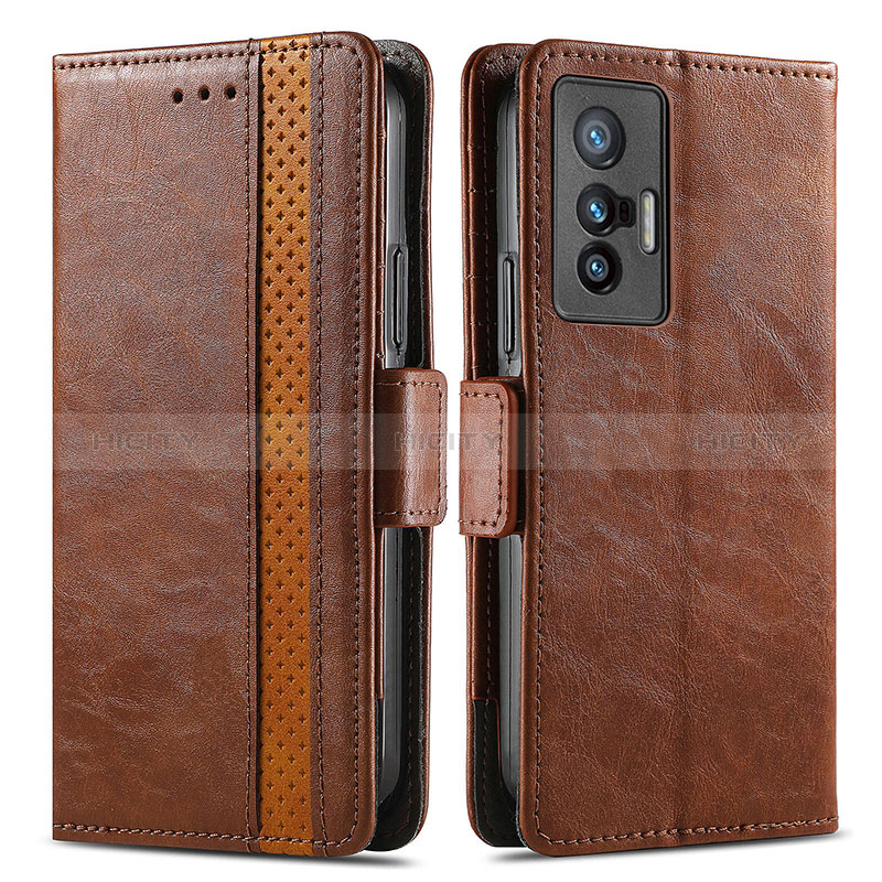 Coque Portefeuille Livre Cuir Etui Clapet S02D pour Vivo X70 5G Marron Plus