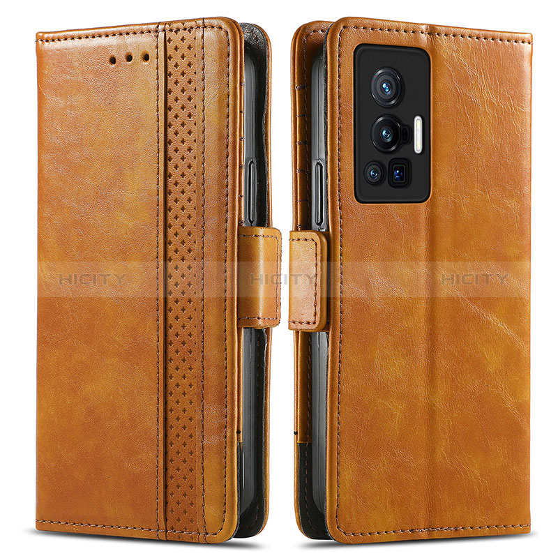 Coque Portefeuille Livre Cuir Etui Clapet S02D pour Vivo X70 Pro 5G Brun Clair Plus