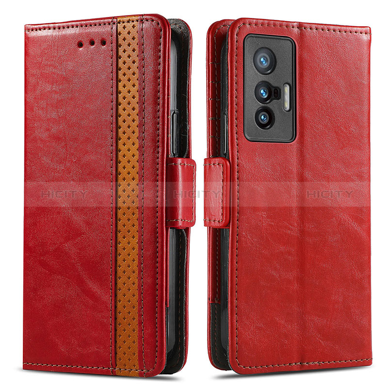 Coque Portefeuille Livre Cuir Etui Clapet S02D pour Vivo X70t Rouge Plus