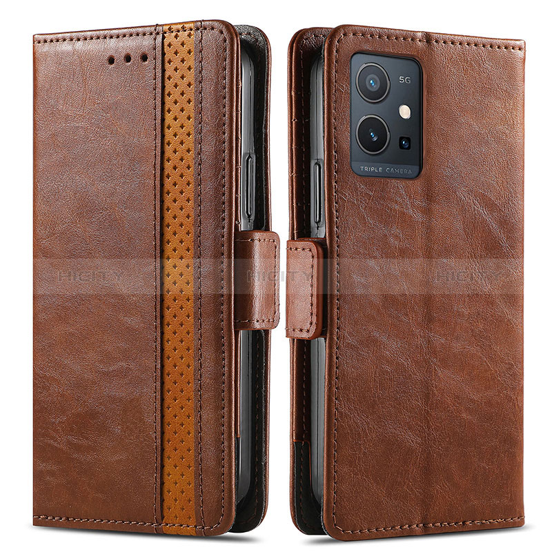 Coque Portefeuille Livre Cuir Etui Clapet S02D pour Vivo Y30 5G Marron Plus