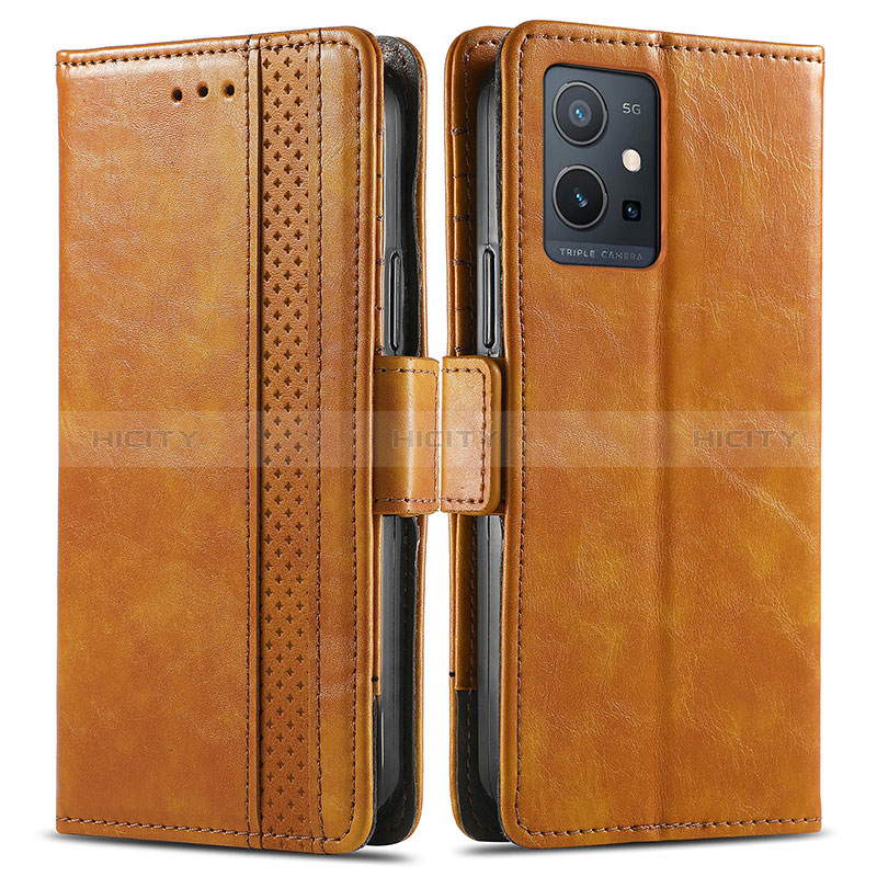 Coque Portefeuille Livre Cuir Etui Clapet S02D pour Vivo Y52t 5G Brun Clair Plus