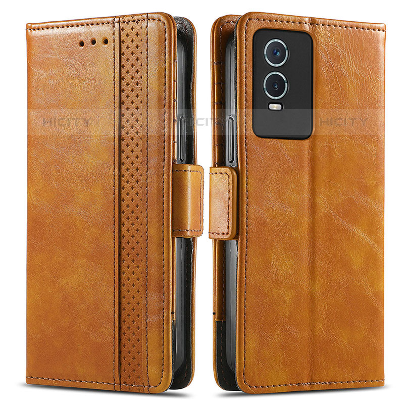 Coque Portefeuille Livre Cuir Etui Clapet S02D pour Vivo Y74s 5G Brun Clair Plus